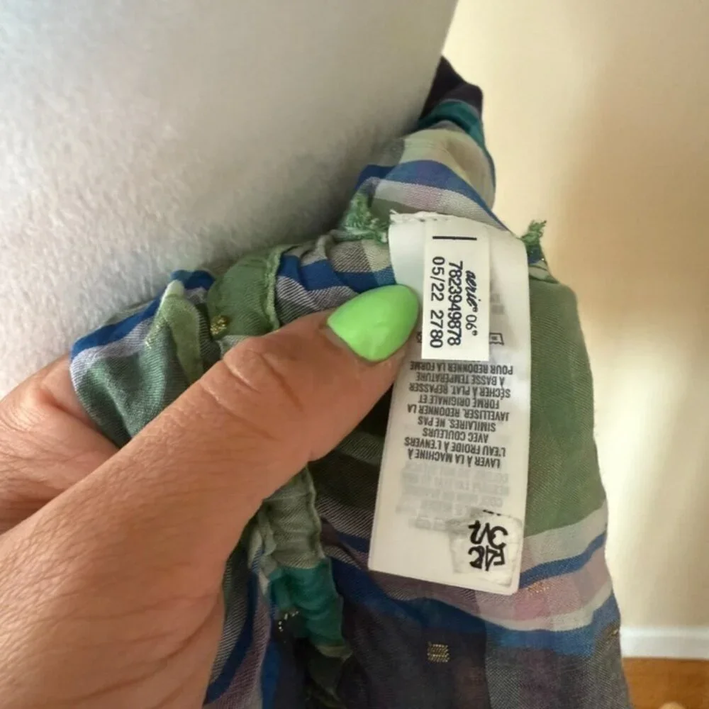 NWOT Aerie Blue Green Plaid Peplum Summer Crop Top Front Tie Plunge Neck Size XS - Picture 8 of 8